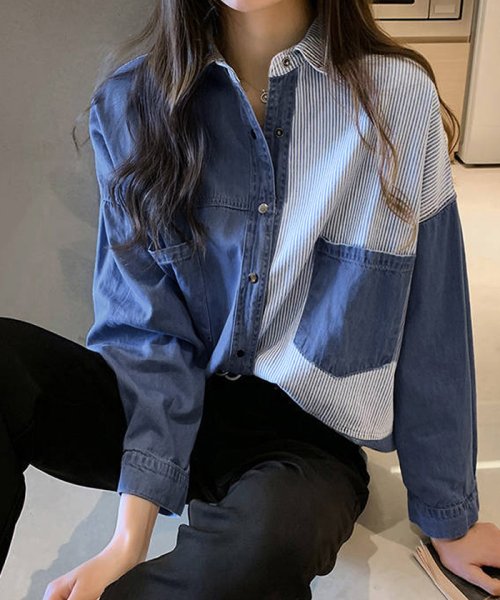 セール デニム風シャツブラウス レディース 長袖シャツ 春服 切り替え トップス ストライプ柄シャツ 着やせ 異素材切替シャツ おしゃれ ミニミニストア Miniministore Magaseek セール デニム風シャツブラウス レディース 長袖シャツ 春服 切り替え トップス ストライプ柄シャツ 着やせ 異素材切替シャツ おしゃれ ミニミニストア Miniministore Magaseek