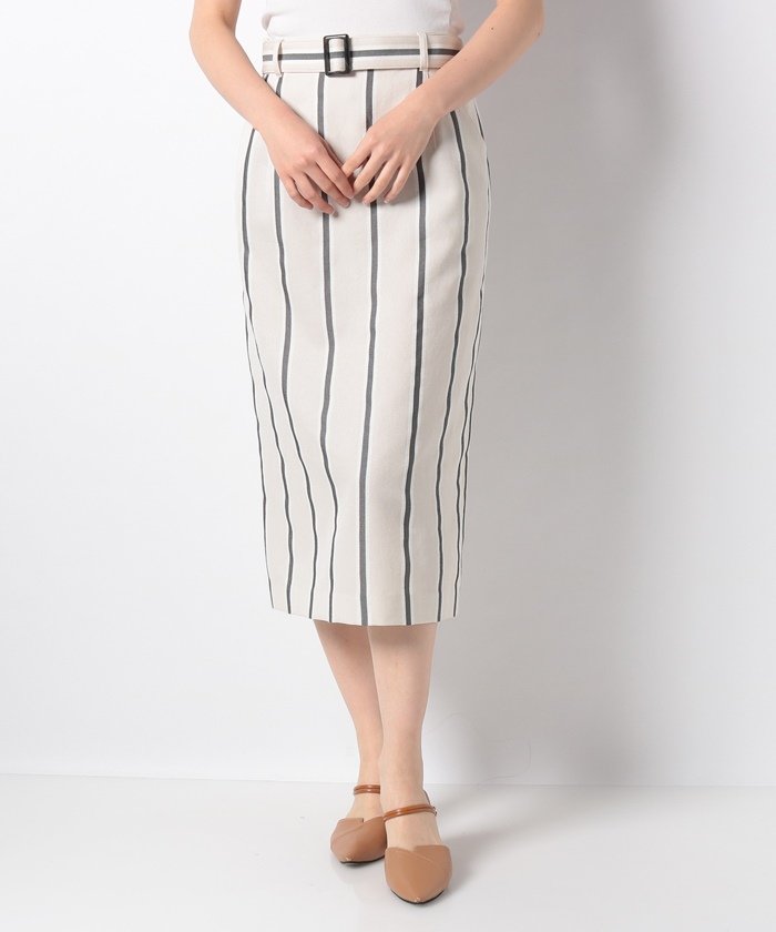 セール セットアップ対応 洗える 麻調 ボーダータイトスカート ラピーヌ ブルー Lapine Bleue Magaseek