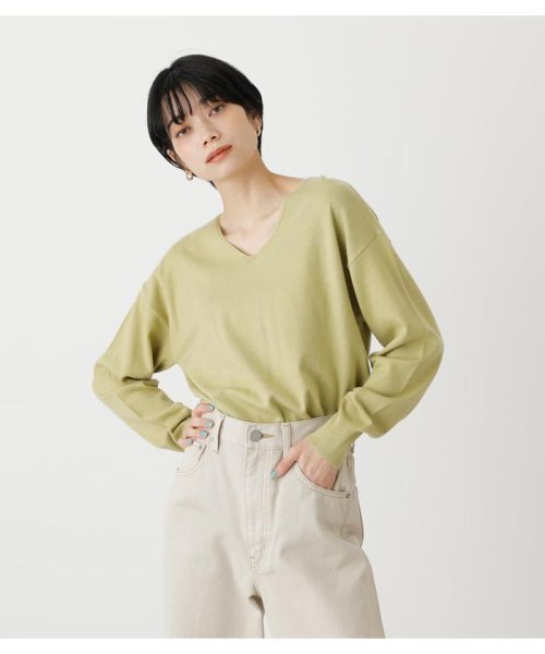 AZUL by moussy(アズールバイマウジー)/SIDE SLIT V／N KNIT TOPS/LIME