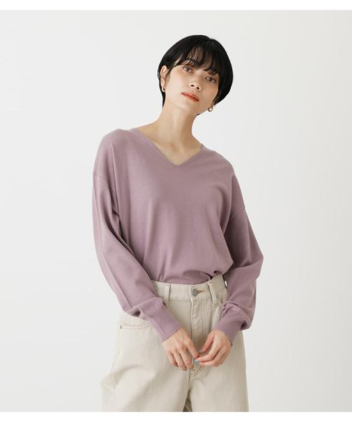 AZUL by moussy(アズールバイマウジー)/SIDE SLIT V／N KNIT TOPS/L/PUR1