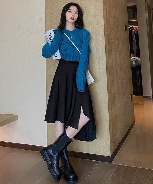 セール アシンメトリープリーツスカート 韓国ファッション ガーリードール Girly Doll Magaseek