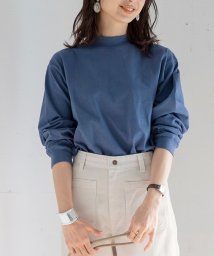 coen(coen)/UVカット機能付きUSAコットンモックネックロングスリーTシャツ/COBALT