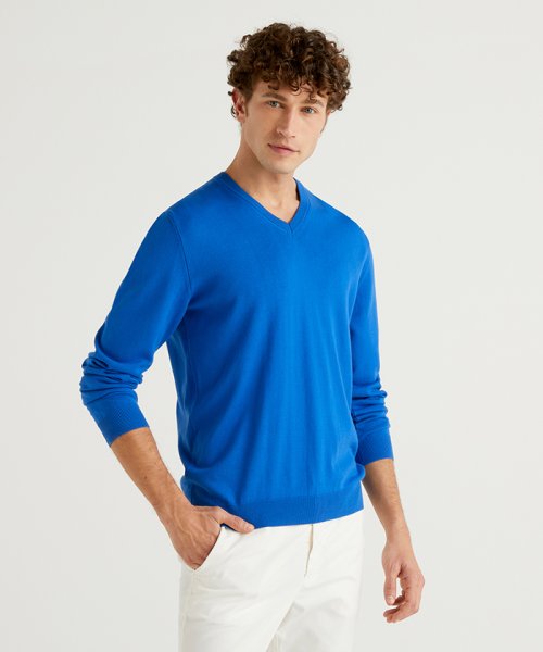 セール コットンvネックニット セーター ベネトン メンズ Benetton Mens Magaseek