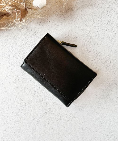 mieno(ミエノ)/[mieno]牛革レザーキーケース付きミニ財布/ブラック