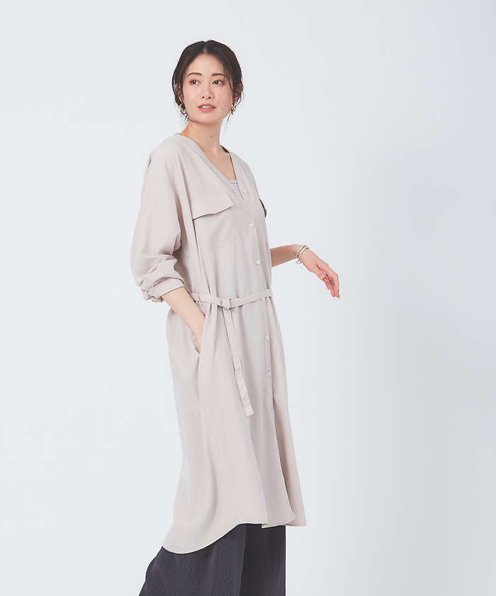 Ecru パウダーポプリンノーカラーシャツワンピース ａｂａｈｏｕｓｅ ｍａｖｉｅ Abahouse Mavie Magaseek