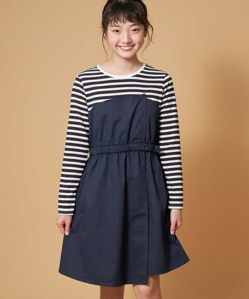 a.v.v(KID'S)(アー・ヴェ・ヴェキッズ)/[100－130]ボーダードッキングワンピース[WEB限定サイズ]/ネイビー