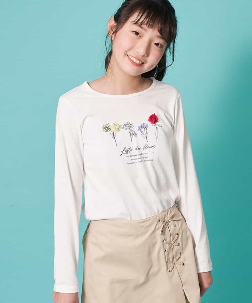 a.v.v(KID'S)(アー・ヴェ・ヴェキッズ)/[100－130]ボタニカルフラワープリントＴシャツ[WEB限定サイズ]/ホワイト