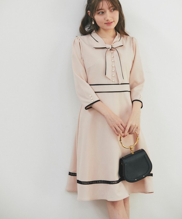セール パール付き配色ライン入りボウタイりぼんワンピース トッコクローゼット Tocco Closet Magaseek