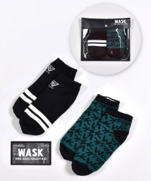 WASK(ワスク)/ライン+ロゴ柄 2P ショート ソックス (15~24cm)/ブラック