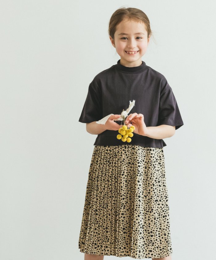 ワンピース ドッキング プリーツスカート プリーツ アニマル 花柄 ドットモックネック ペアマノン Pairmanon Magaseek