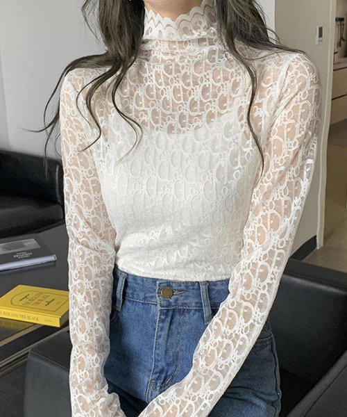 セール レース ブラウス レディース シースルー ハイネック トップス インナー セクシー おしゃれ プルオーバー ミニミニストア Miniministore Magaseek