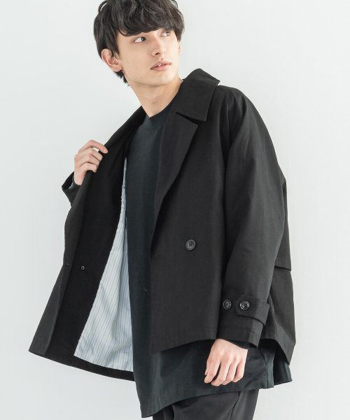 トレンチコート メンズ アウター ブルゾン きれいめ カジュアル オーバーサイズ ビッグシルエット 春 秋 無地 シンプル コットン ダブルボタン レイヤード ロッキーモンロー Rocky Monroe Magaseek