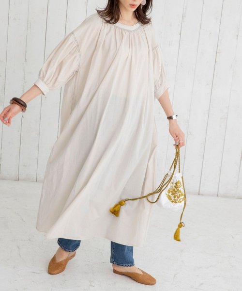 ヨクバリネン ギャザーワンピース マキシワンピース コーエン Coen Magaseek