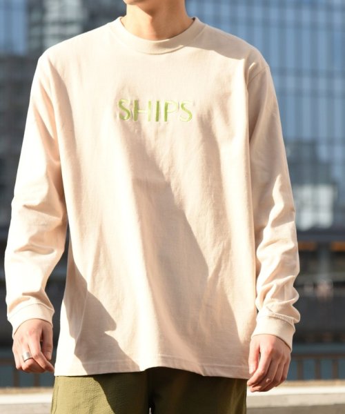 SHIPS MEN(シップス　メン)/【WEB限定】SHIPS: エンブロイダリー ロゴ ロングスリーブ Tシャツ (ロンT)/ベージュ系