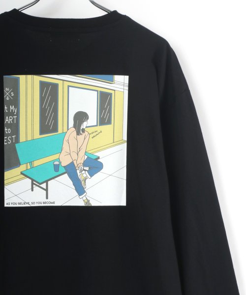 LAZAR(ラザル)/【Lazar】バックプリント イラスト グラフィック ビッグシルエット ロングスリーブTシャツ メンズ レディース 長袖 Tシャツ/柄B