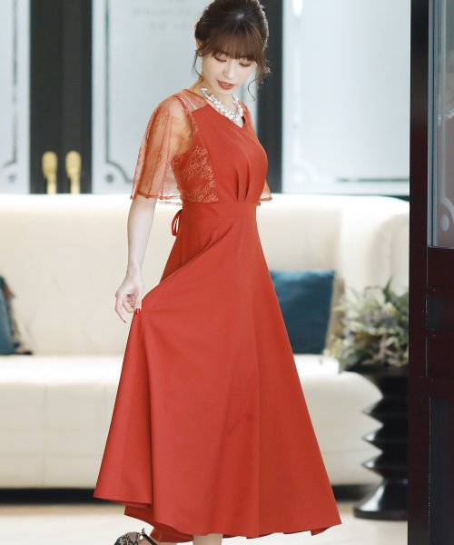 ケープスリーブフレアドレス ロングスカート 結婚式ワンピース 二次会 謝恩会 セレモニー大きいサイズ対応フォーマルパーティードレス プールヴー Pourvous Magaseek