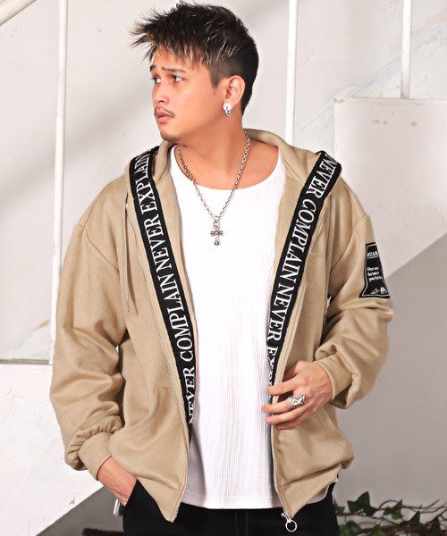 ロゴテープスウェードzipパーカー パーカー メンズ スウェード ビッグシルエット ロゴ ラグスタイル Luxstyle Magaseek