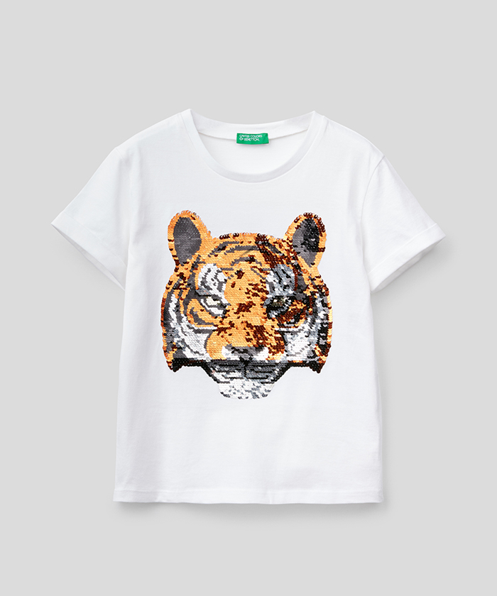 セール リバーシブルスパンコールタイガーtシャツ カットソー ユナイテッド カラーズ オブ ベネトン ガールズ Benetton United Colors Of Benetton Girls Magaseek