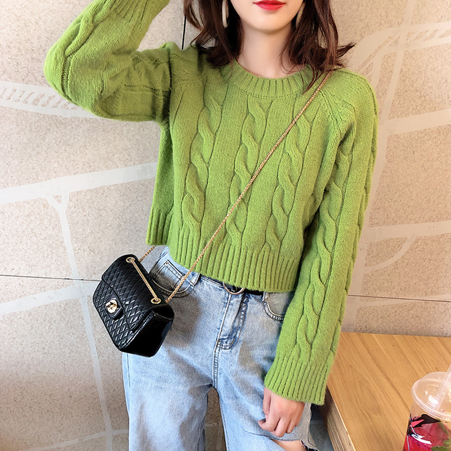 レディース ケーブル編みニット オフタートル 秋 冬 ショート丈ニット 長袖 トップス 春秋冬 短いニット クールネック カジュアル 韓国風 パンツ・スカートに