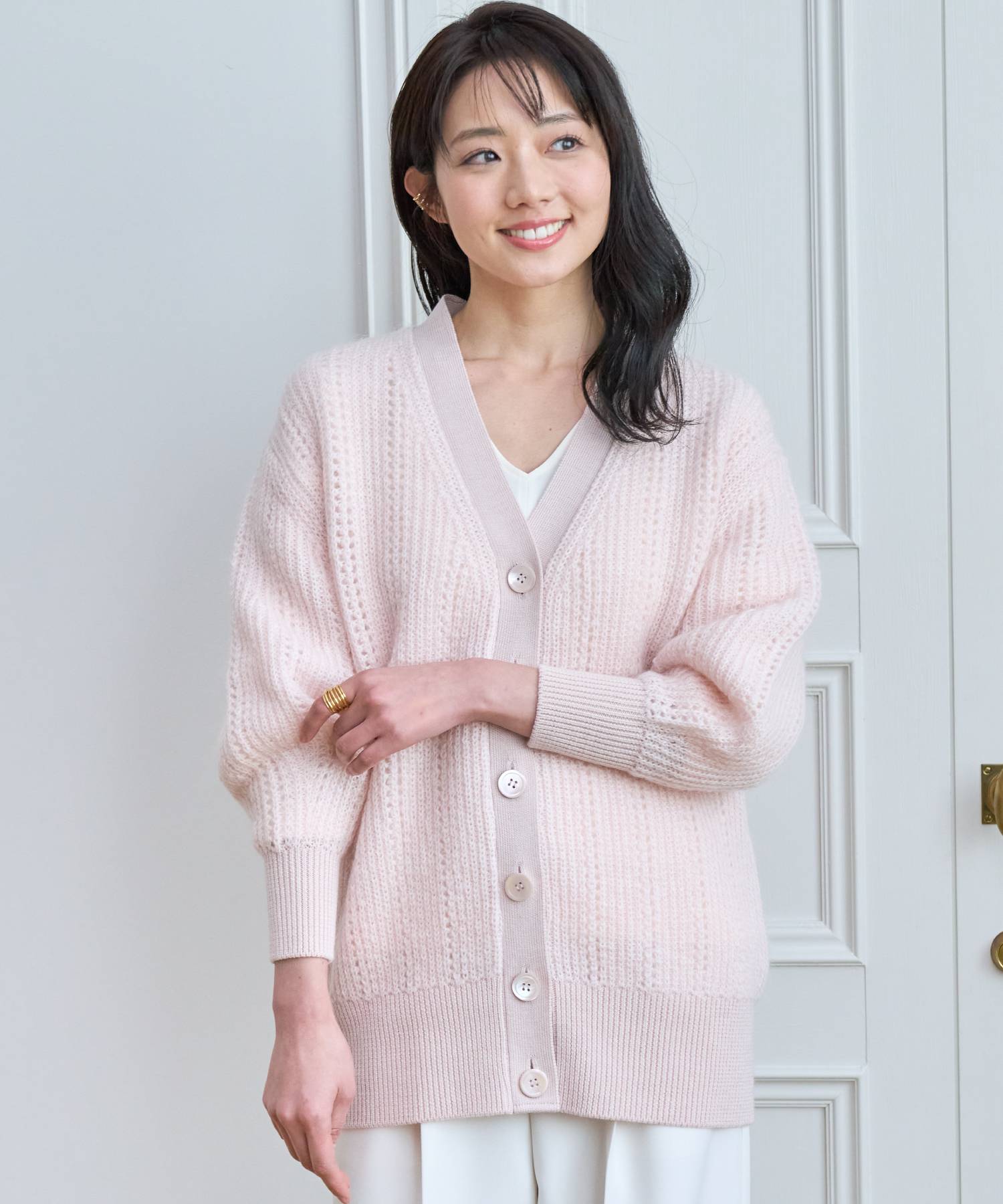 セール】ウールモヘヤタックガラVネックカーディガン(503861425 商品は100%正規品 新品☆¥3.5万ANAYI ウールモヘヤタックガラVネック カーディガン/23区 ニット/セーター