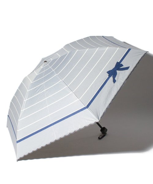 LANVIN en Bleu（ランバン オン ブルー）晴雨兼用折りたたみ日傘 りぼんボーダー×スカラ刺繍(503796951) ランバンオンブルー（ 傘）(LANVIN en Bleu(umbrella)) MAGASEEK