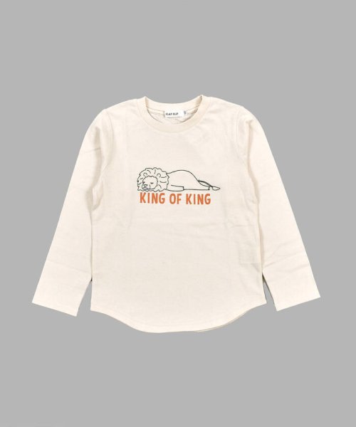 SLAP SLIP(スラップスリップ)/ライオン ぞう 恐竜 スリープフェイス 刺繍 長袖 Tシャツ (80~120cm/オフホワイト