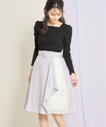 tocco closet(トッコクローゼット)/ベルト付きラッフルフリル×プリーツ切り替え配色スカート/ICEGRAY