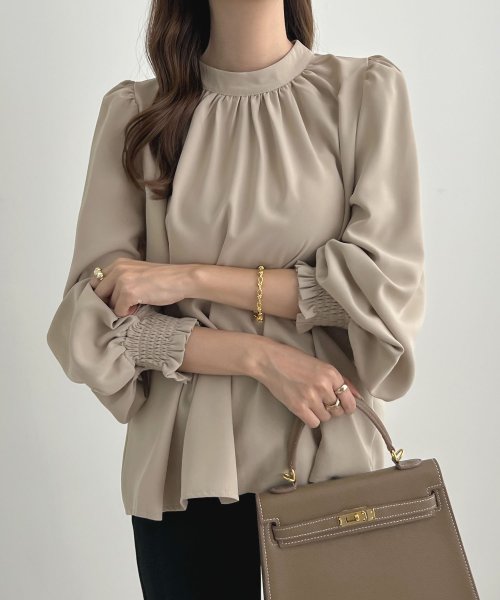 セール ハイネックバルーンスリーブブラウス ブラウス 長袖 ハイネック スタンドカラー ノーカラー ぽわん袖 リボン 上品 バルーン袖 バルーンスリーブ フューティアランド Futier Land Magaseek