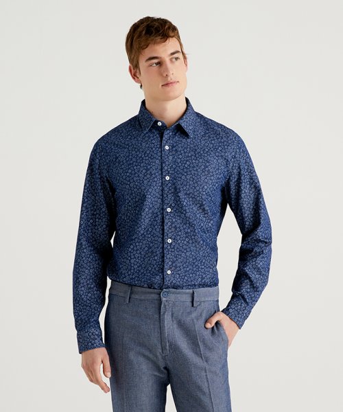 セール 39 Off レギュラーフィット花柄シャンブレーシャツ ベネトン メンズ Benetton Mens Magaseek