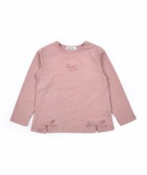 Noeil aime BeBe(ノイユ　エーム　べべ)/オーガニック コットン リボン ロゴ 刺繍 長袖　Tシャツ (80~130cm)/ピンク