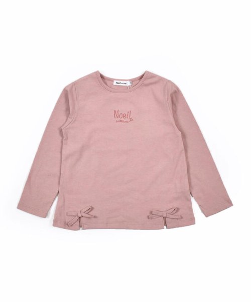 Noeil aime BeBe(ノイユ　エーム　べべ)/オーガニック コットン リボン ロゴ 刺繍 長袖　Tシャツ (80~130cm)/ピンク