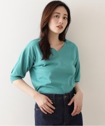 NATURAL BEAUTY BASIC(ナチュラルビューティーベーシック)/オーガニックコットンプレーンニット Vネック/グリーン