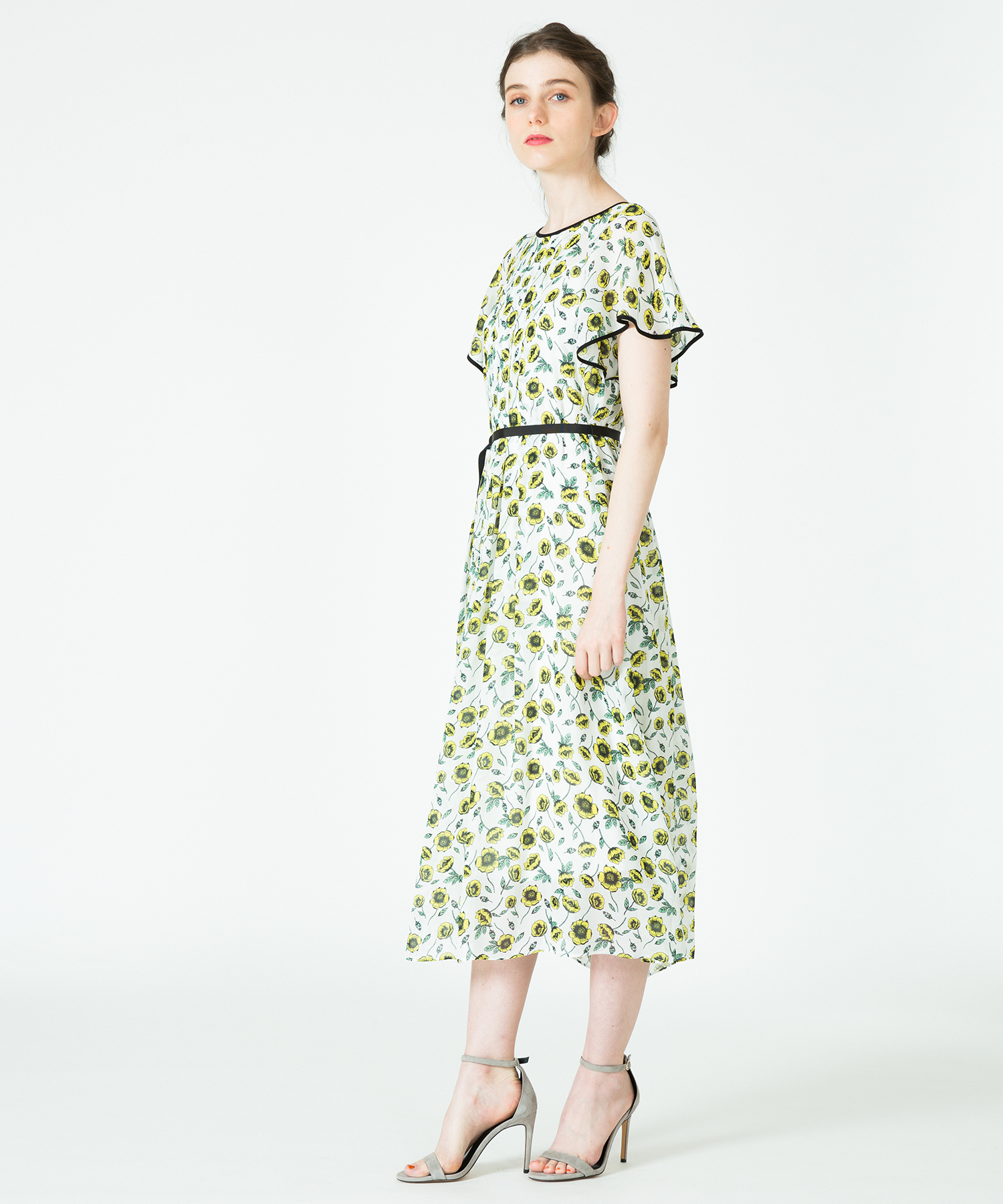 ロングワンピースallereveille アルアバイル 花柄シフォンワンピース