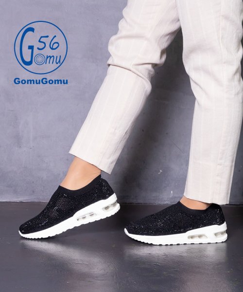 Gomu56(ゴムゴム)/【Gomu56】軽量キラキラニットスニーカー/ブラック/ホワイト