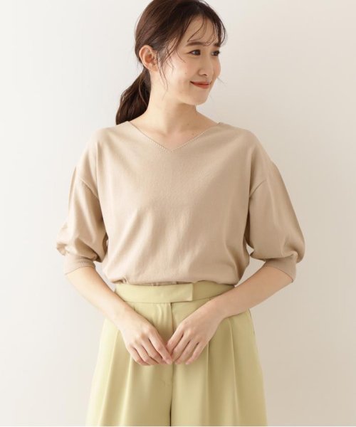 NATURAL BEAUTY BASIC(ナチュラルビューティーベーシック)/オーガニックコットンプレーンニット Vネック/ベージュ