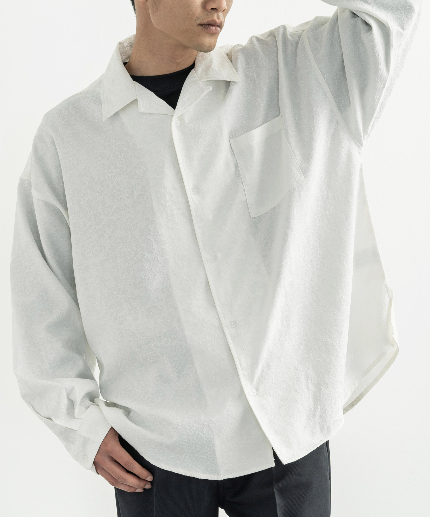 ドルマンスリーブシャツ メンズ オープンカラー 開襟 長袖
