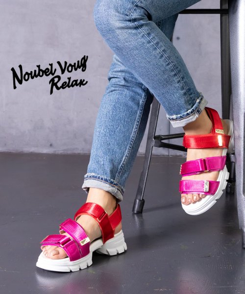 Noubel Voug Relax(ヌーベルヴォーグ　リラックス)/オトナスポーツミックスラインテープサンダル/ピンク