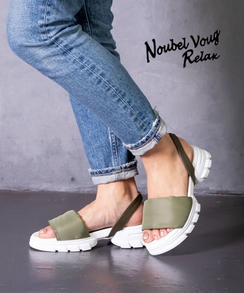 Noubel Voug Relax(ヌーベルヴォーグ　リラックス)/オトナスポーツミックスバックベルトクッションサンダル/カーキ