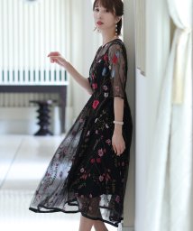 PourVous(プールヴー)/シアー花柄・ロマンティックワンピース ロングスカート/結婚式ワンピース 二次会・謝恩会・セレモニー大きいサイズ対応フォーマルパーティードレス/ブラック