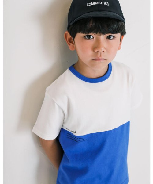 BeBe(ベベ)/USA コットン 切り替え BIG Tシャツ（80～150cm）/ブルー