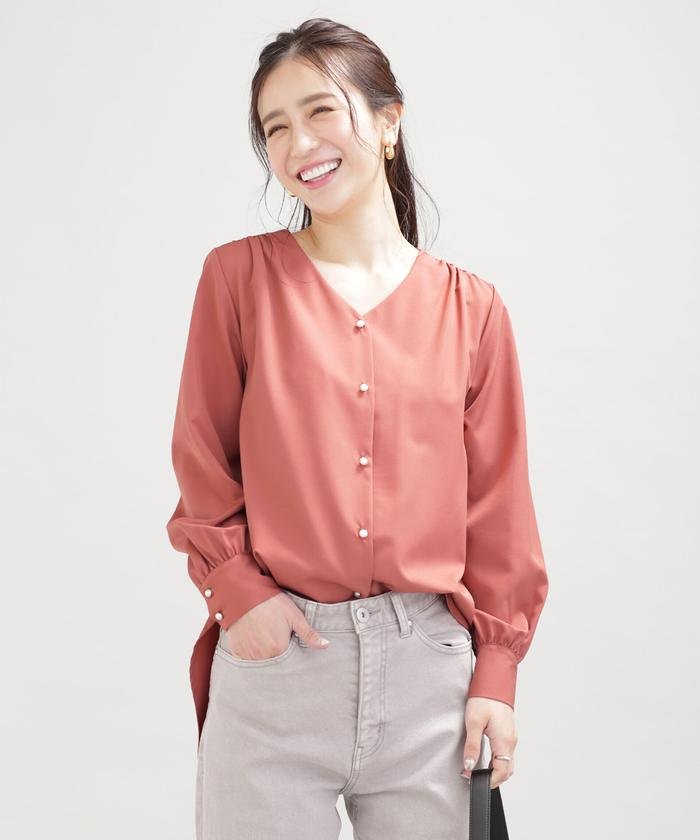 クーポン セール 30 Off Web限定 パールボタンvネックブラウス 長袖 ナノ ユニバース Nano Universe Magaseek