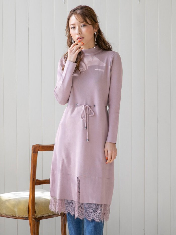 セール Web別注 裾レースハイネックニットワンピース クイーンズコート Queens Court Magaseek
