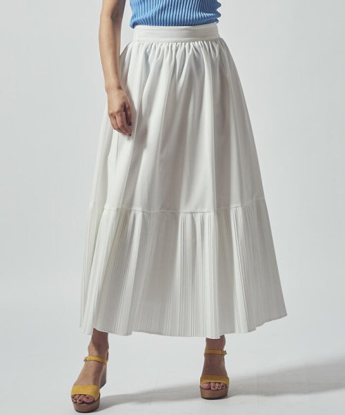 Viaggio Blu(ビアッジョブルー)/リネンライク裾切替プリーツスカート/ホワイト