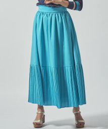 Viaggio Blu(ビアッジョブルー)/リネンライク裾切替プリーツスカート/ブルー