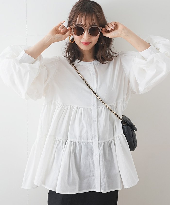 セール チュニック チュニックワンピース ティアード フレア フリル バルーン袖 韓国 ファッション 2way バルーンスリーブティアードチュニック フューティアランド Futier Land Magaseek