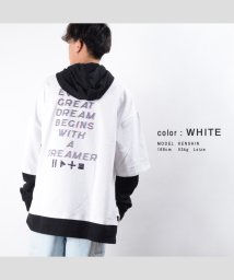 1111clothing(ワンフォークロージング)/◆ノイズロゴ フェイクレイヤード ルーズパーカー◆ パーカー メンズ パーカー レディース ビッグシルエット パーカー 重ね着 パーカー レイヤード ビッグパー/ホワイト