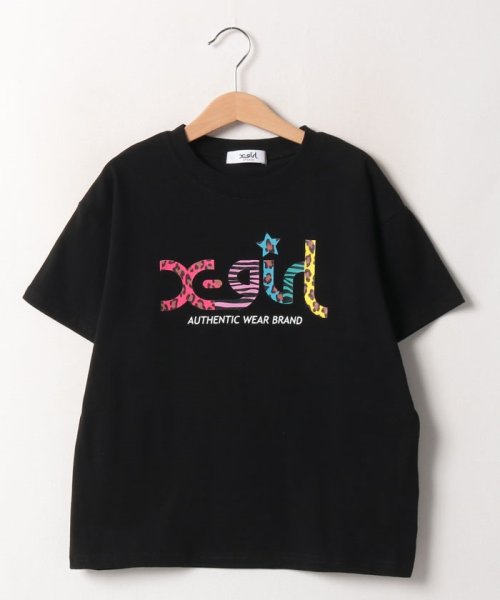 X-girl Stages(エックスガール　ステージス)/抗菌防臭 アニマルロゴオーバーTシャツ/ブラック