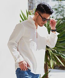 CavariA(キャバリア)/CavariA 長袖パナマカプリシャツ カジュアルシャツ/ホワイト