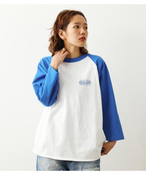 RODEO CROWNS WIDE BOWL(ロデオクラウンズワイドボウル)/IDEALANDラグランL／S Tシャツ/BLU