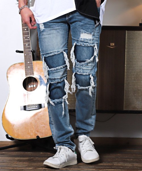 セール ハードクラッシュスキニーパンツ デニムパンツ メンズ スキニー ハードクラッシュ ダメージ ラグスタイル Luxstyle Magaseek